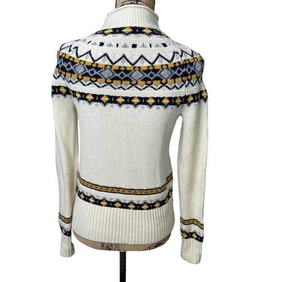 J. Crew Wool Mix Sweater Fair Isle Blue and Cream Roll Neck Style - Picture 5 of 10